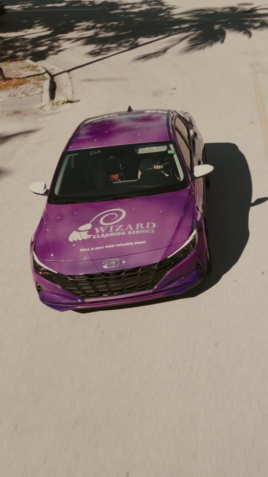 Purple Wizard Cleaning company car from above